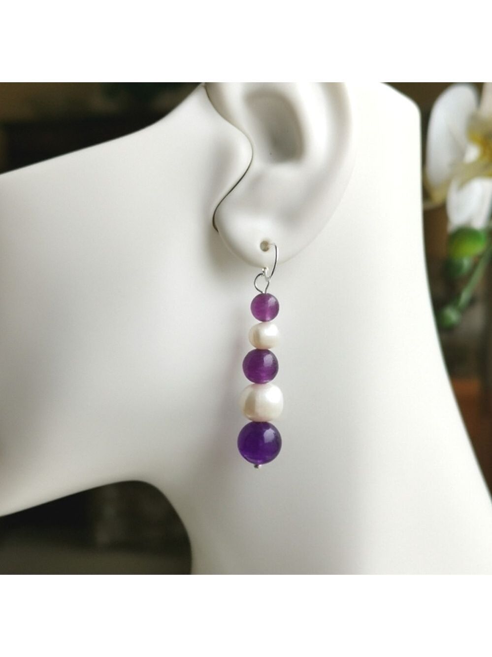 Amethyst White Freshwater Pearl Dangle  Earrings 🆕